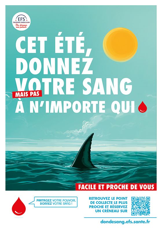 Affiche abris bus et sucette de la campagne estivale de l'Établissement Français du Sang 