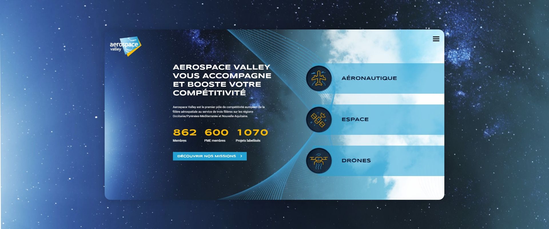 Accueil desktop du site Aerospace-valley.com