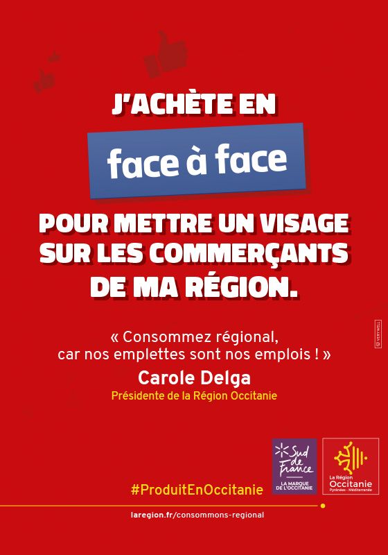 Affiche de campagne "dans ma zone" vantant le commerce de proximité en Occitanie