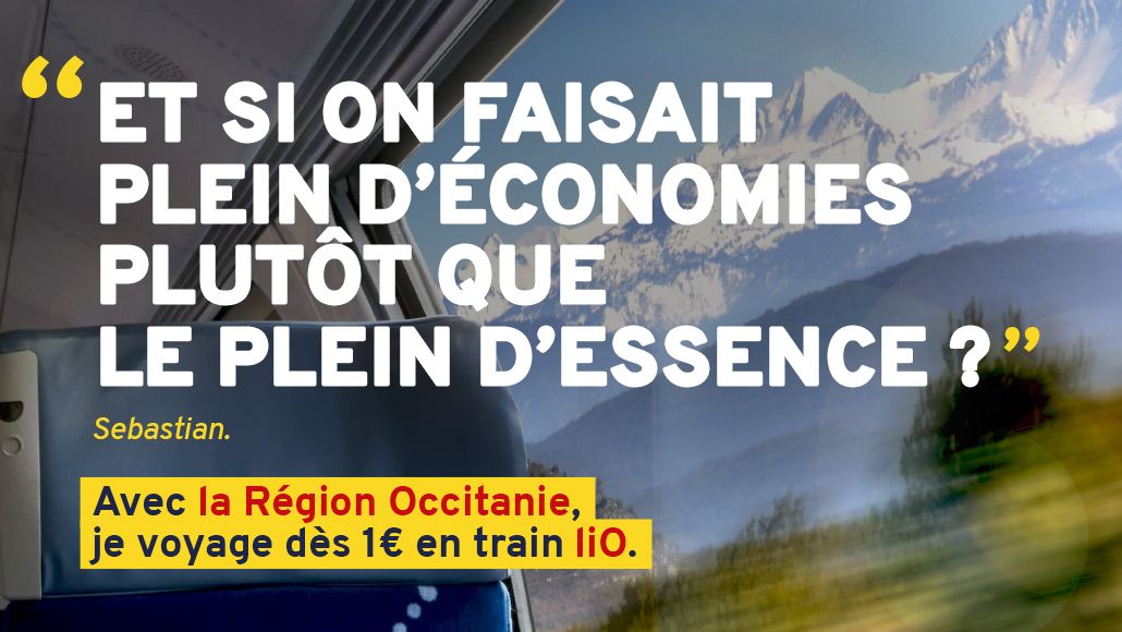 Bandeau horizontal détail de la campagne voyage dès 1€ en trail liO, "Et si on faisait le plein d'économies plutôt que le plein d'essence ?"
