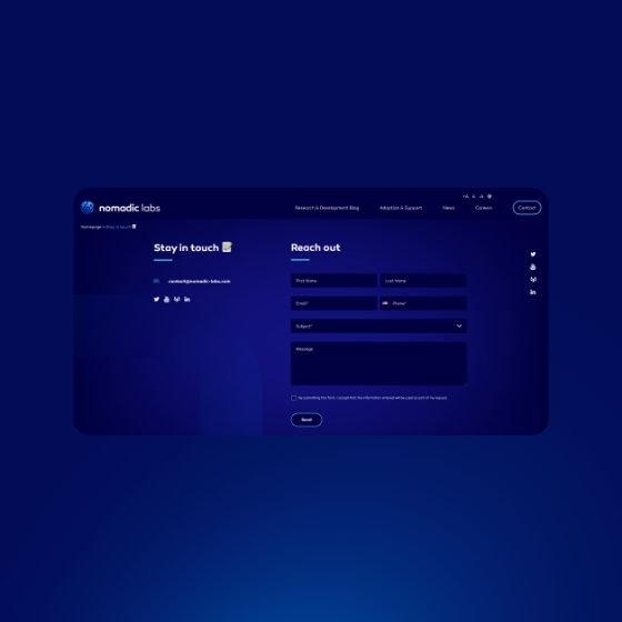 Page contact du site nomadics-labs.com