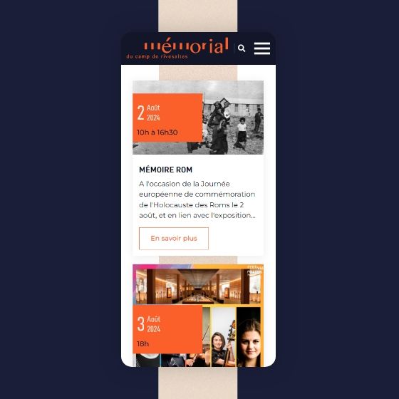 Page interne moibile du site memorialcamprivesaltes.eu